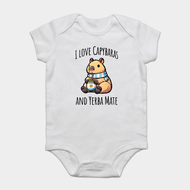 Cute Capybara drinking Argentinian Yerba Mate tea Baby Bodysuit by Luxinda